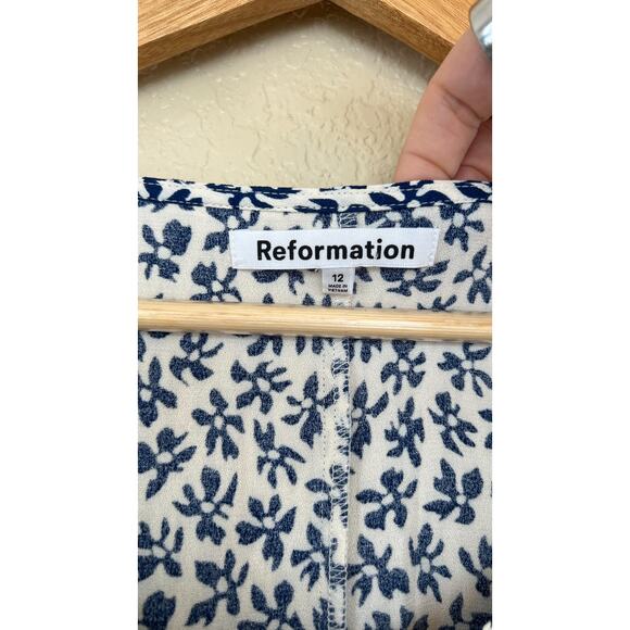 Reformation Adair Blue White Floral Button Front Midi Dress 12 Half Sleeve - Picture 5 of 8